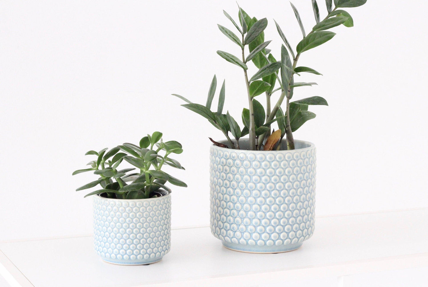 Bubble Textured Plant Pots in Danish Blue and White Ceramic